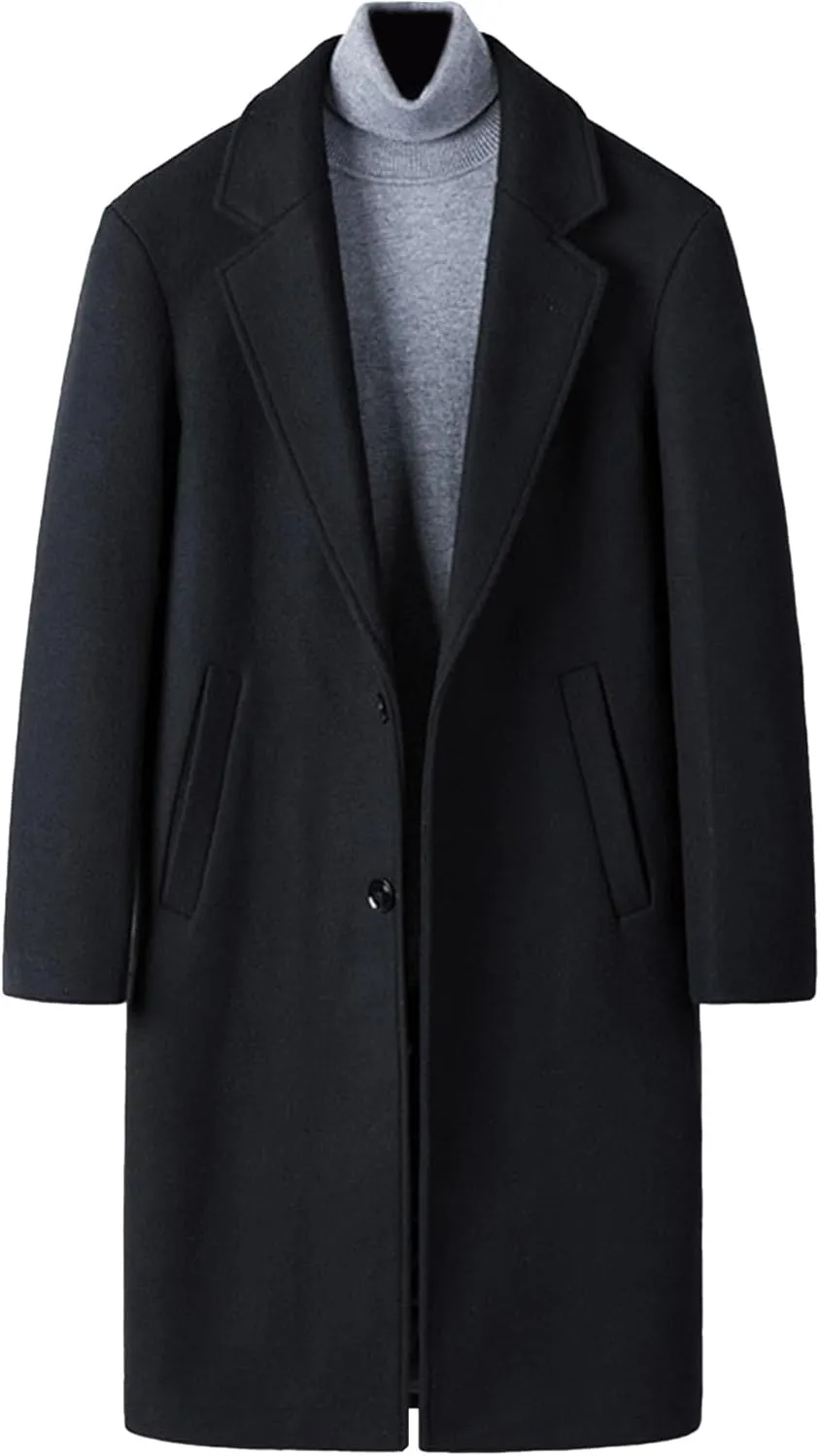Maiyifu-GJ Men's Winter Wool Blend Coat Single Breasted Slim Mid-Length Trench Overcoat Quilted Lined Coats Business Suit