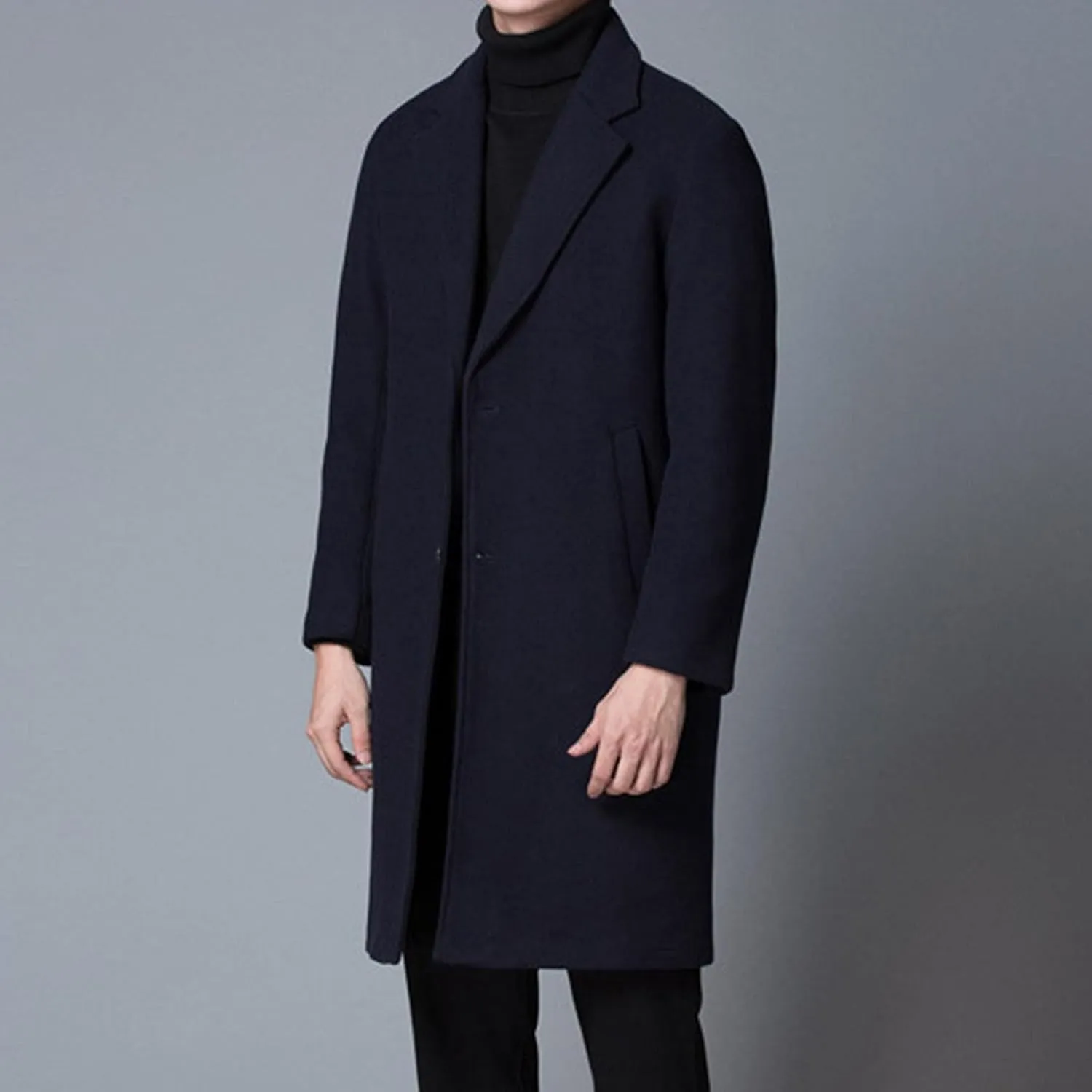Maiyifu-GJ Men's Winter Wool Blend Coat Single Breasted Slim Mid-Length Trench Overcoat Quilted Lined Coats Business Suit