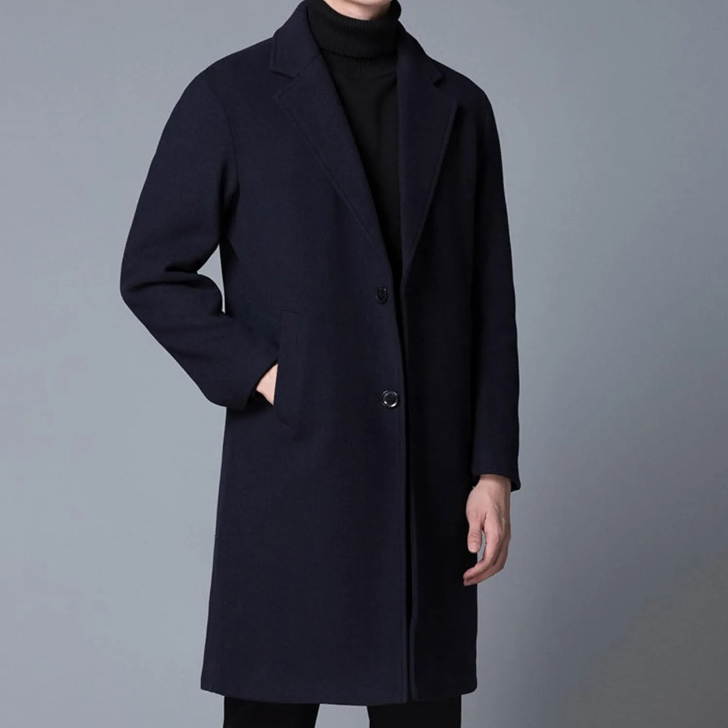 Maiyifu-GJ Men's Winter Wool Blend Coat Single Breasted Slim Mid-Length Trench Overcoat Quilted Lined Coats Business Suit
