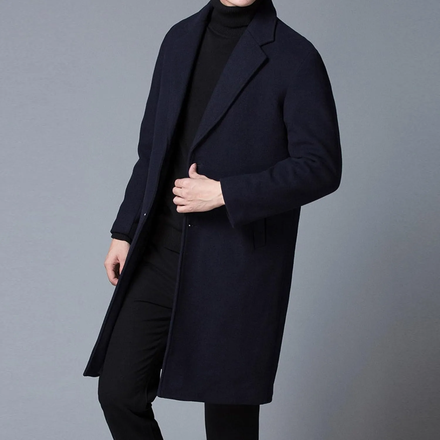 Maiyifu-GJ Men's Winter Wool Blend Coat Single Breasted Slim Mid-Length Trench Overcoat Quilted Lined Coats Business Suit