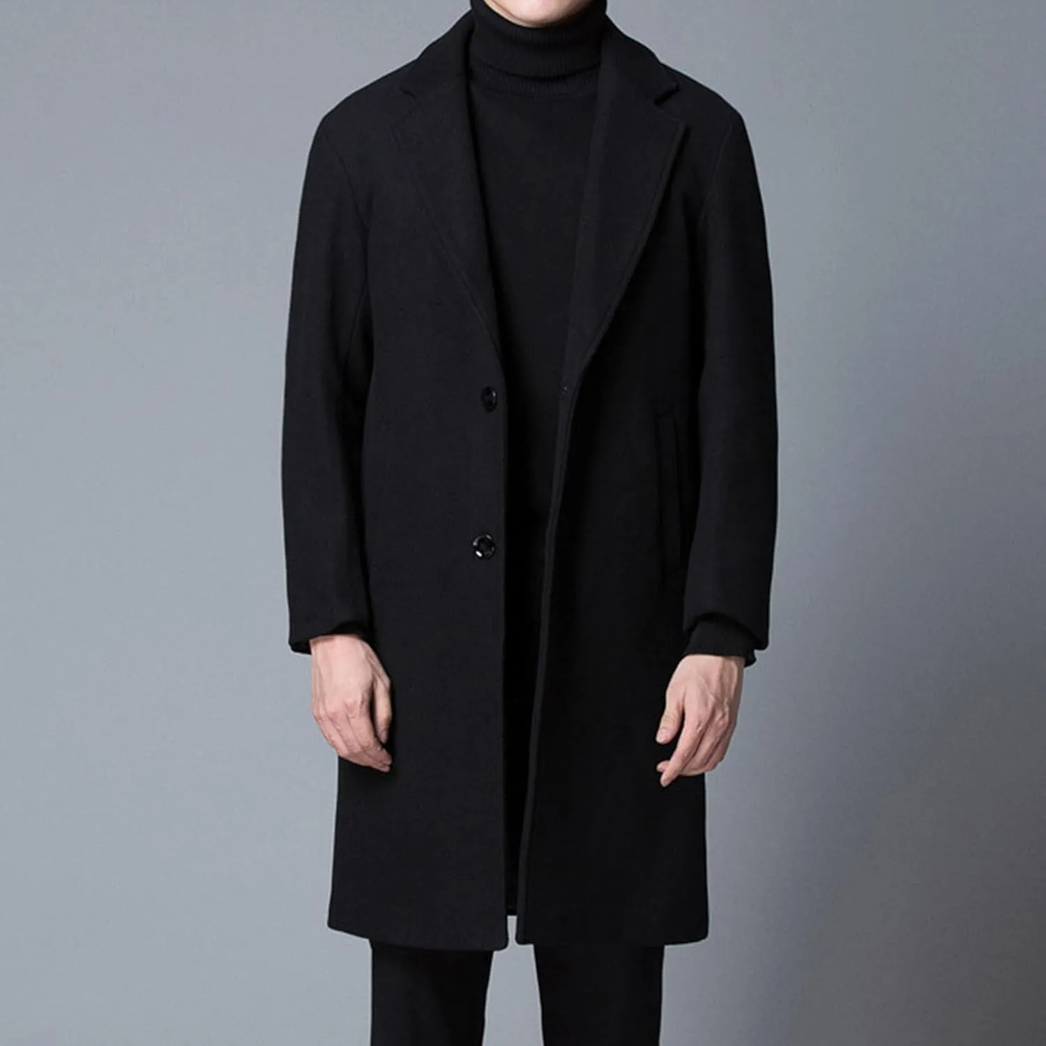 Maiyifu-GJ Men's Winter Wool Blend Coat Single Breasted Slim Mid-Length Trench Overcoat Quilted Lined Coats Business Suit