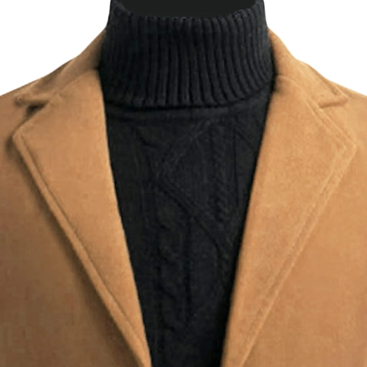 Maiyifu-GJ Men's Wool Blend Trench Coats Mid-Length Notched Collar Slim Overcoat Casual Business Single Breasted Long Jackets