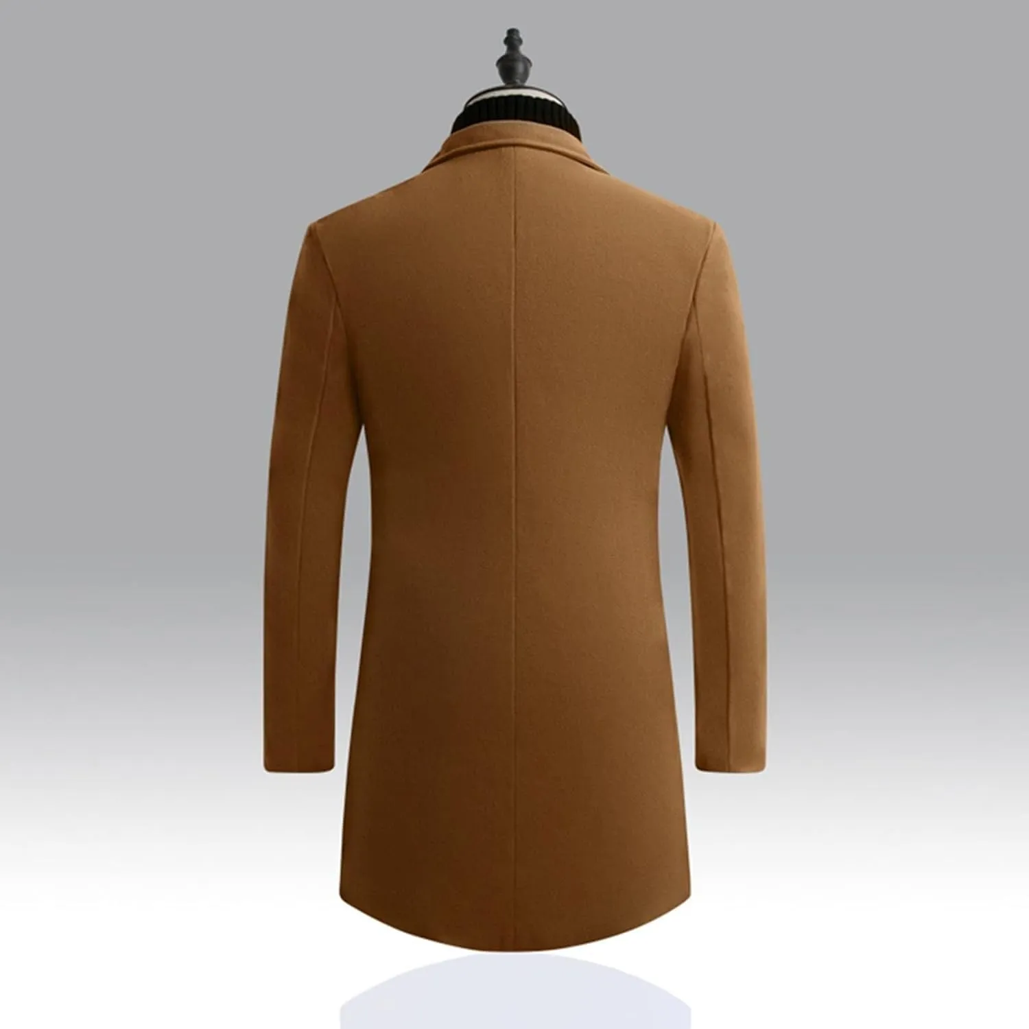 Maiyifu-GJ Men's Wool Blend Trench Coats Mid-Length Notched Collar Slim Overcoat Casual Business Single Breasted Long Jackets