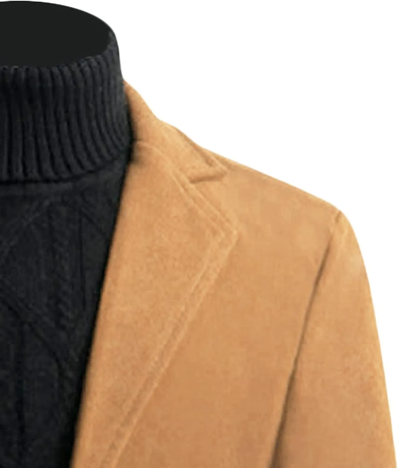 Maiyifu-GJ Men's Wool Blend Trench Coats Mid-Length Notched Collar Slim Overcoat Casual Business Single Breasted Long Jackets