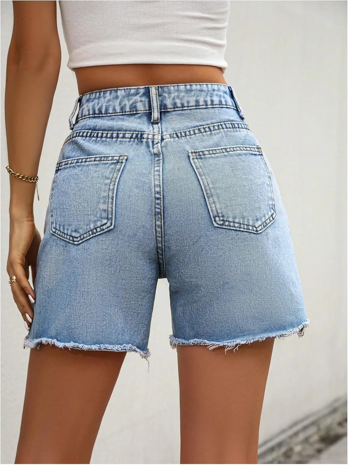 MakeMeChic Women's High Waist Jean Shorts Casual Raw Hem Straight Leg Summer Denim Shorts
