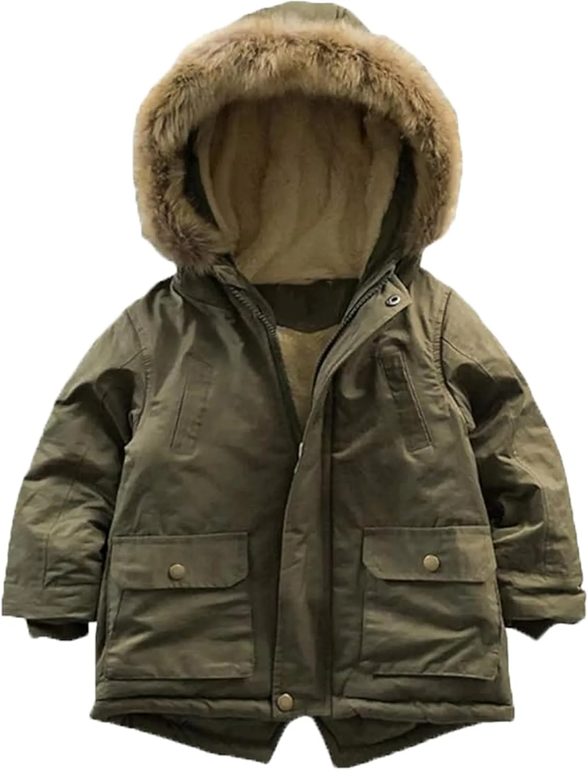 Mallimoda Boy's Thick Cotton-Padded Parka Jacket Hooded Fleece Coat Winter