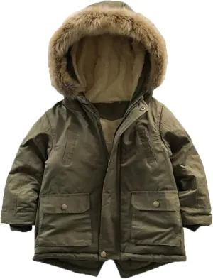 Mallimoda Boy's Thick Cotton-Padded Parka Jacket Hooded Fleece Coat Winter
