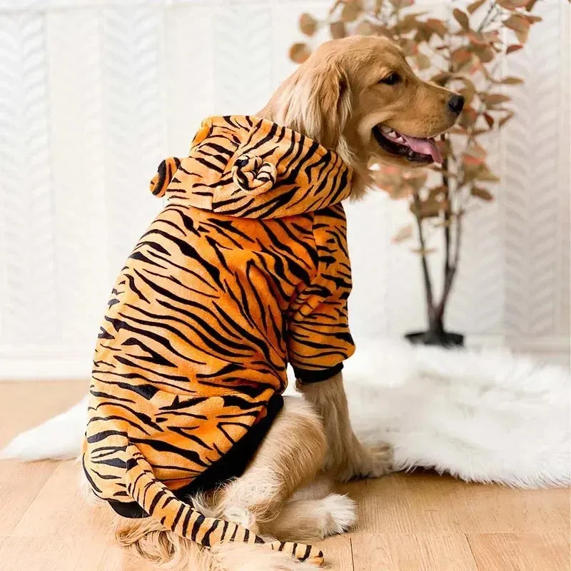 Medium to Large Dog Clothing Winter Hoodie Jacket Fun Dinosaur Tiger Wool Large Dog Coat Clothing Jumpsuit Warm Pet Supplies