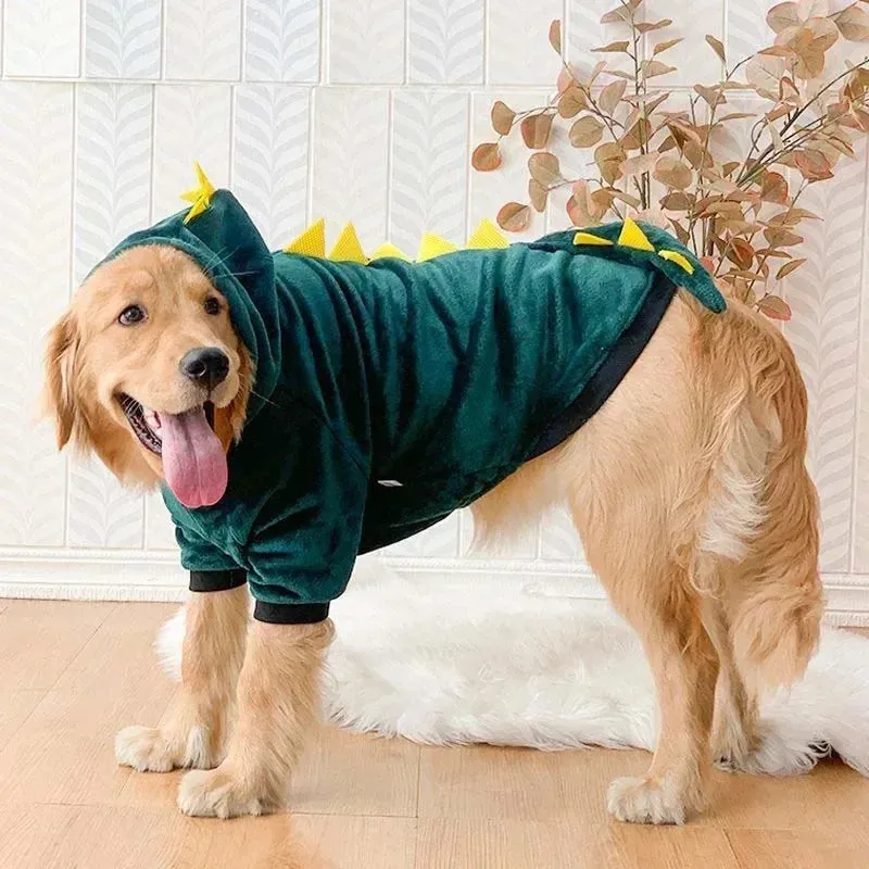 Medium to Large Dog Clothing Winter Hoodie Jacket Fun Dinosaur Tiger Wool Large Dog Coat Clothing Jumpsuit Warm Pet Supplies