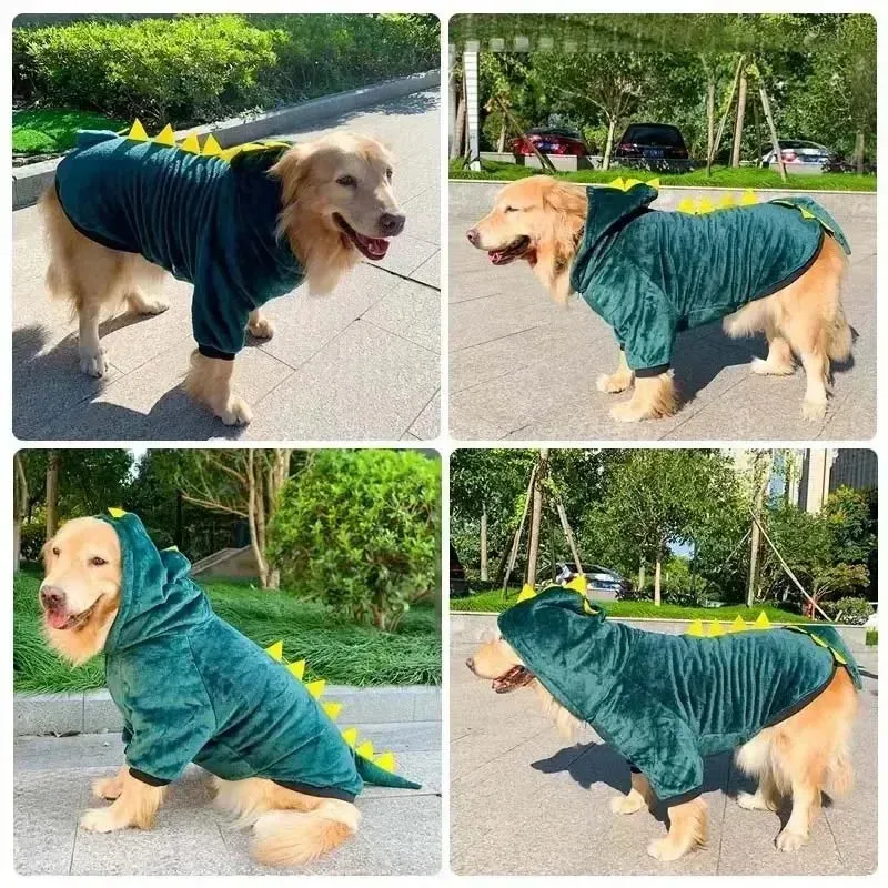 Medium to Large Dog Clothing Winter Hoodie Jacket Fun Dinosaur Tiger Wool Large Dog Coat Clothing Jumpsuit Warm Pet Supplies