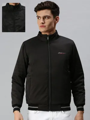 Men Black Camouflage Reversible Puffer Jacket with Patchwork