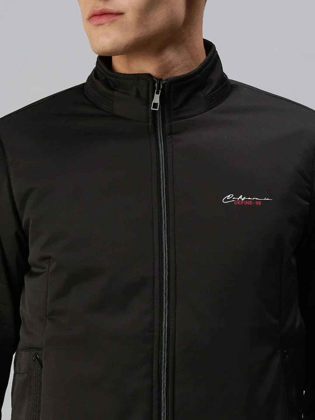 Men Black Camouflage Reversible Puffer Jacket with Patchwork