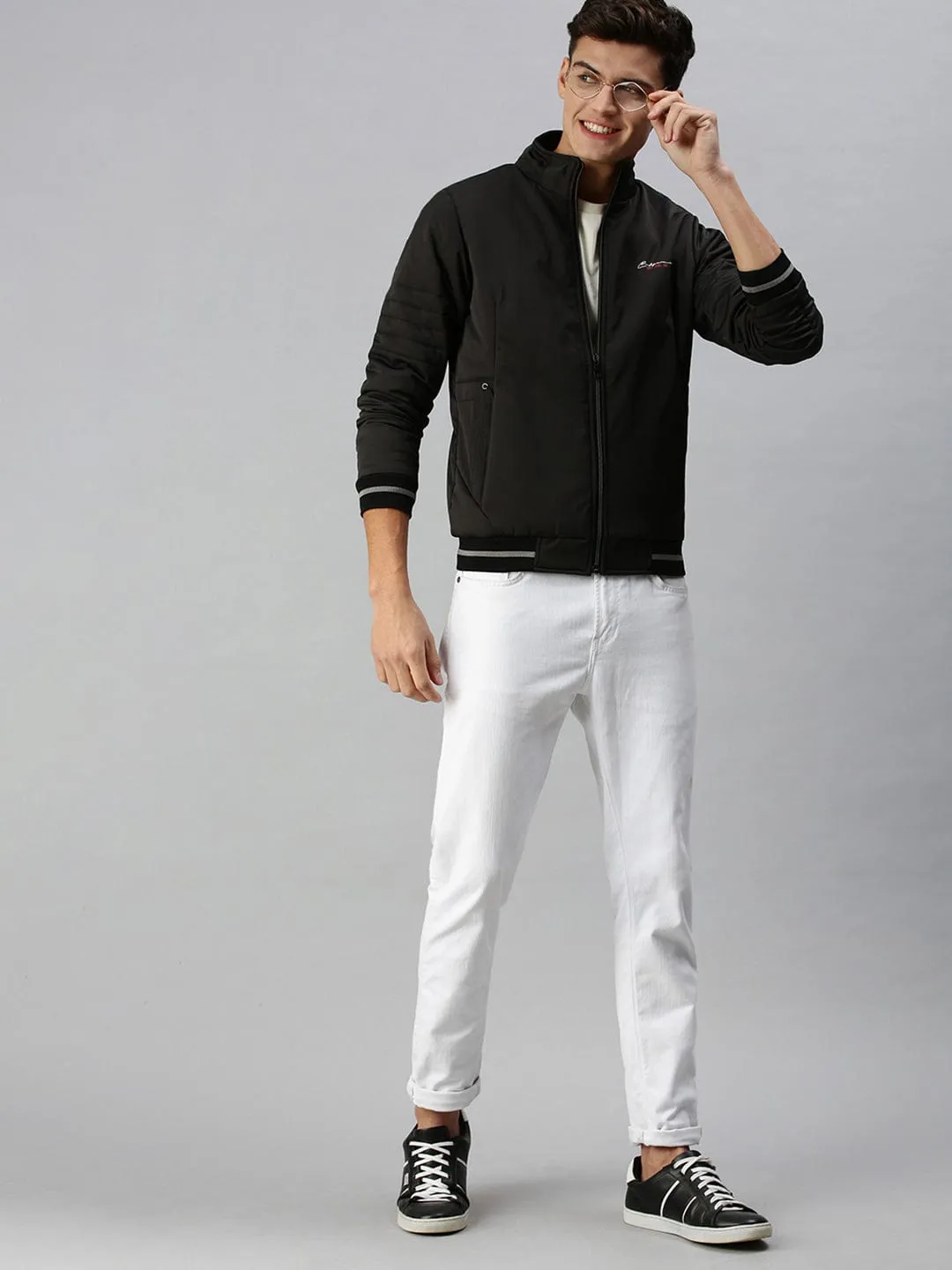 Men Black Camouflage Reversible Puffer Jacket with Patchwork