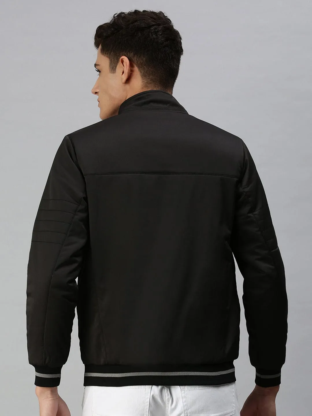 Men Black Camouflage Reversible Puffer Jacket with Patchwork
