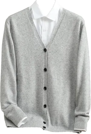 Men V-Neck Cashmere Cardigan Winter Cable Button Up Knitwear Casual Knitted Sweater