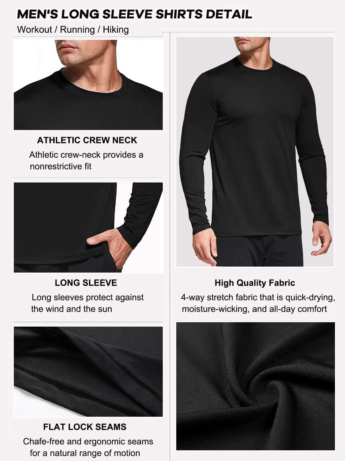 Men's 1, 3 or 5 Pack Performance Long Sleeve T-Shirts, UPF 50  Sun Protection Shirts, Athletic Gym Workout Shirts for Running