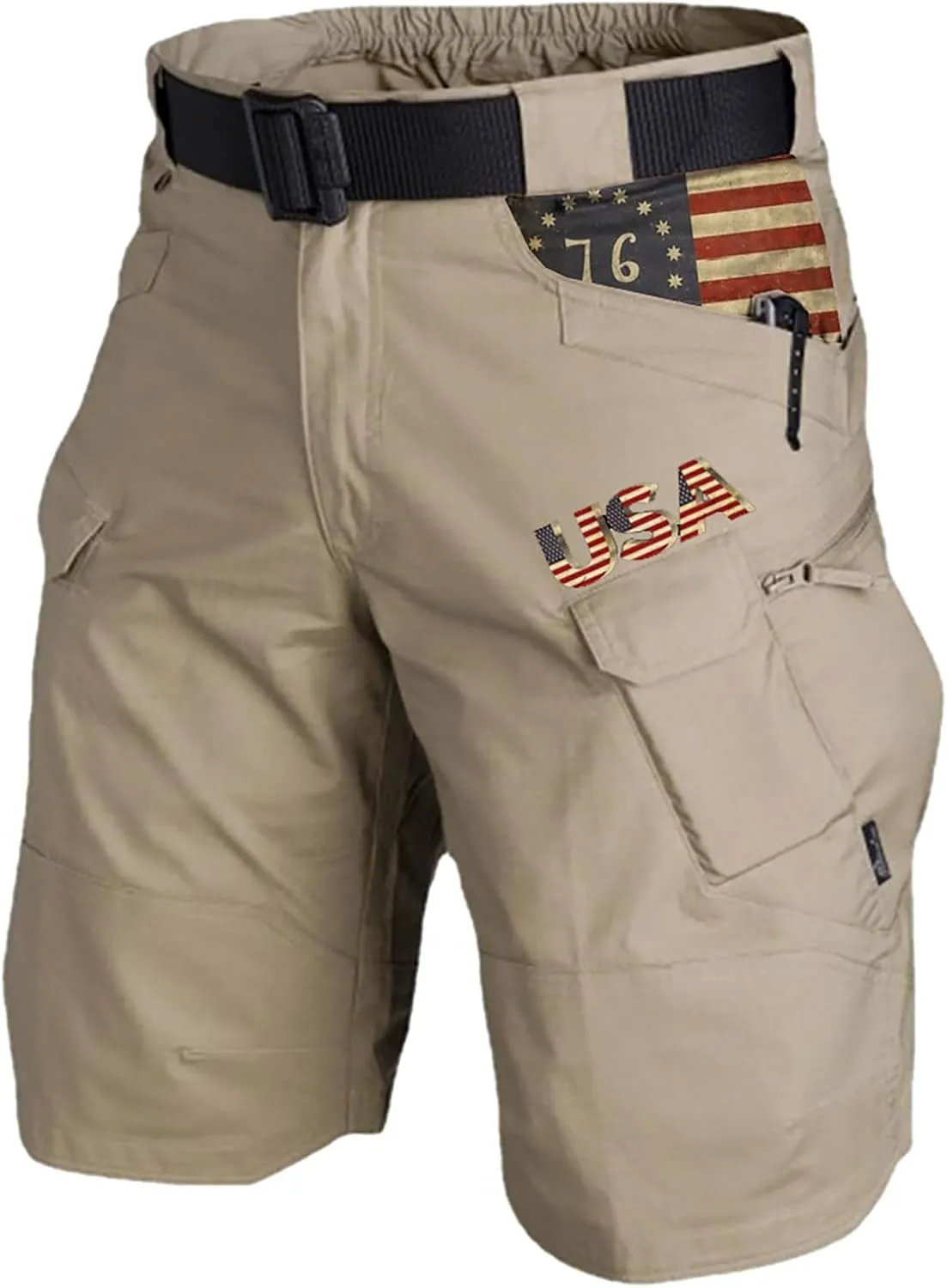 Men's 4th of July Cargo Shorts Patriotic Tactical Shorts Zipper Pockets Hiking Shorts Stretchy Waist Pants