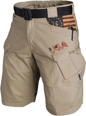 Men's 4th of July Cargo Shorts Patriotic Tactical Shorts Zipper Pockets Hiking Shorts Stretchy Waist Pants