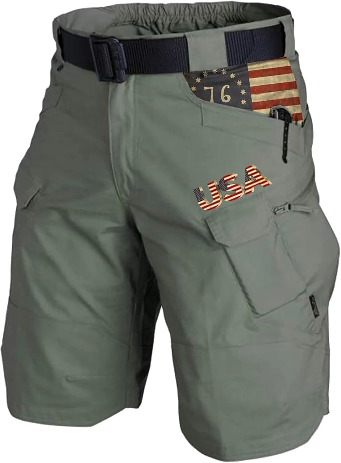 Men's 4th of July Cargo Shorts Patriotic Tactical Shorts Zipper Pockets Hiking Shorts Stretchy Waist Pants