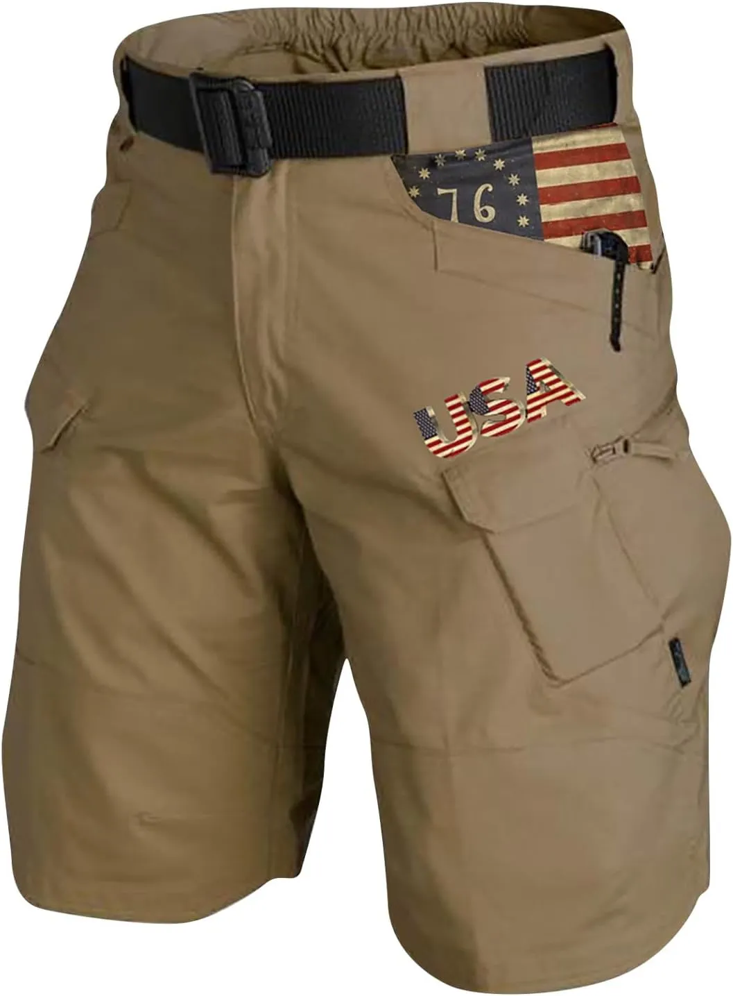 Men's 4th of July Cargo Shorts Patriotic Tactical Shorts Zipper Pockets Hiking Shorts Stretchy Waist Pants
