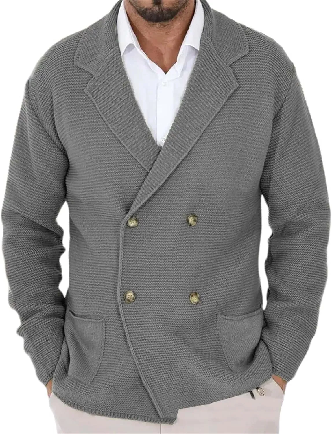 Men's Cardigan Sweater Oversized Chunky Cardigan Double Breasted Knit Jacket Winter Knitted Sweaters Casual Knitwear