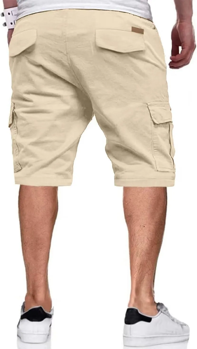 Mens Cargo Shorts Casual Waist Elastic Drawstring Outdoor Golf Shorts with 6 Pockets