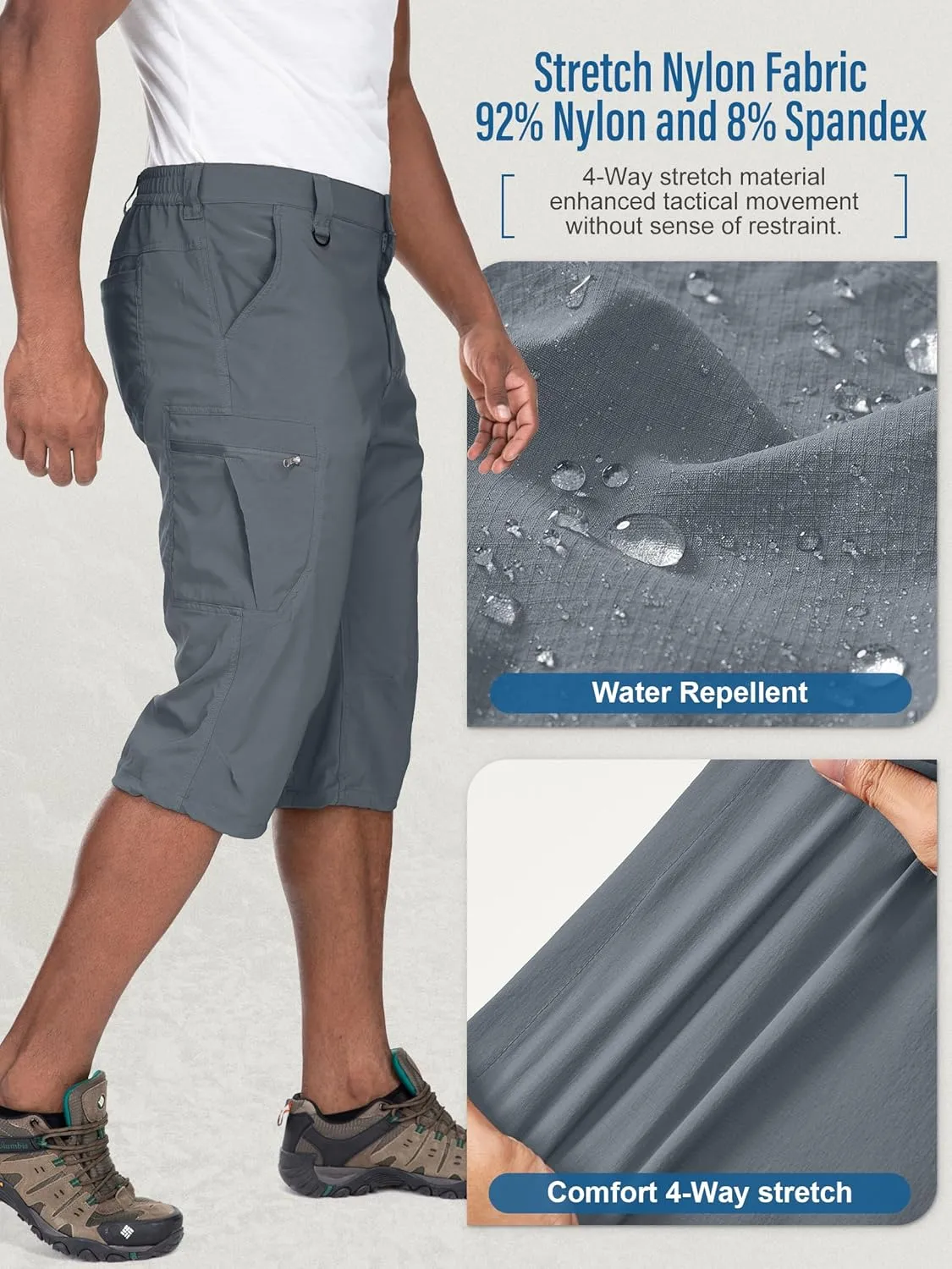 Mens Cargo Shorts Hiking Stretch Quick Dry Capri Golf Tactical Long Shorts for Men