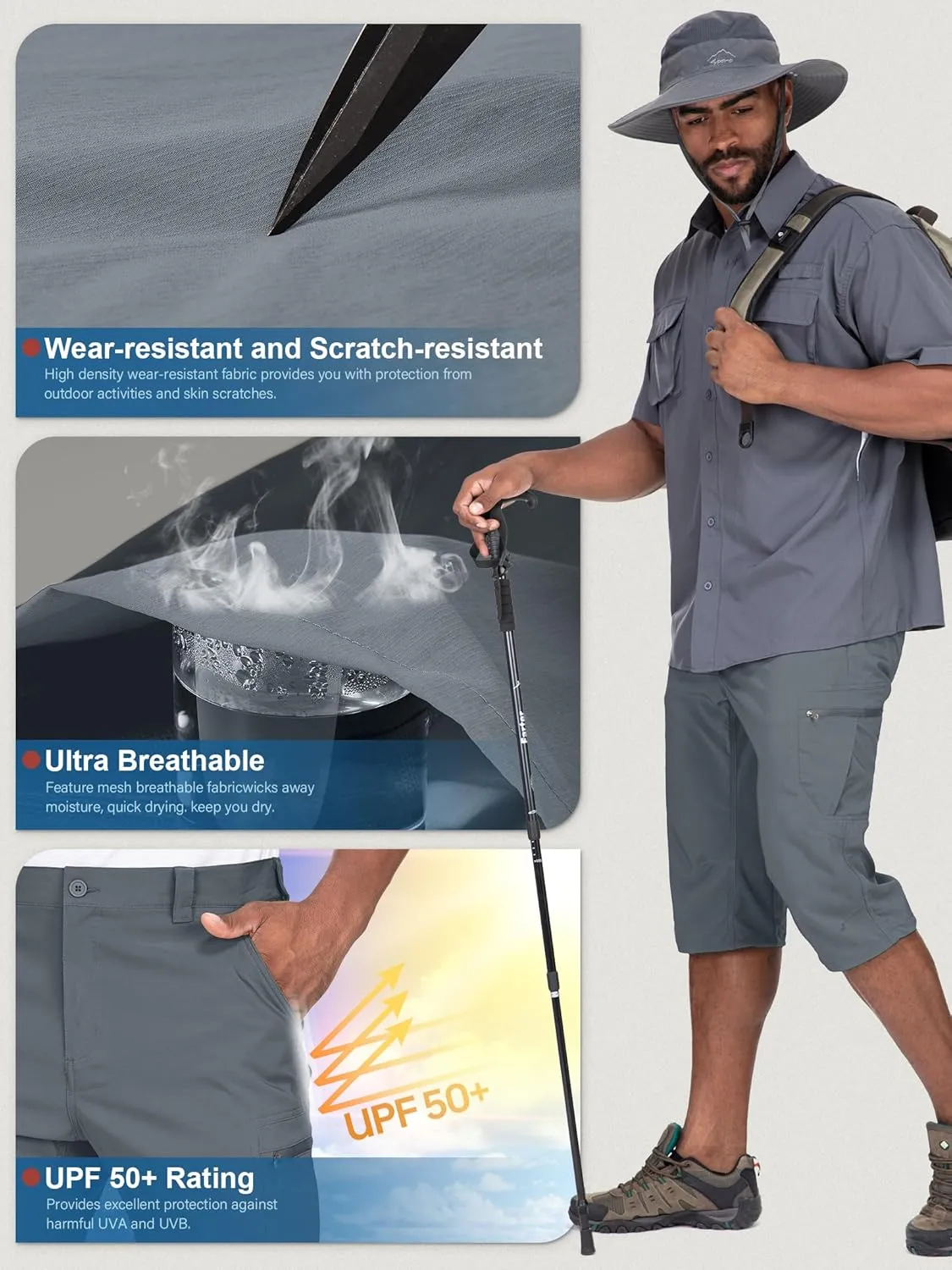 Mens Cargo Shorts Hiking Stretch Quick Dry Capri Golf Tactical Long Shorts for Men