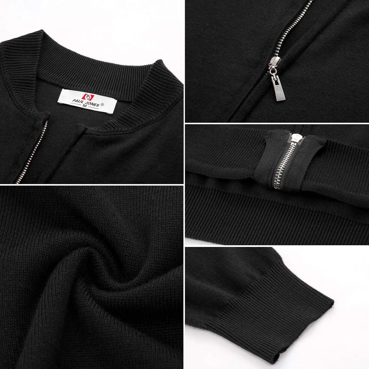 Men's Casual Full Zip Cardigan Sweater Slim Fit Stand Collar Sweater Jacket