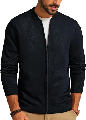 Men's Casual Full Zip Cardigan Sweater Slim Fit Stand Collar Sweater Jacket