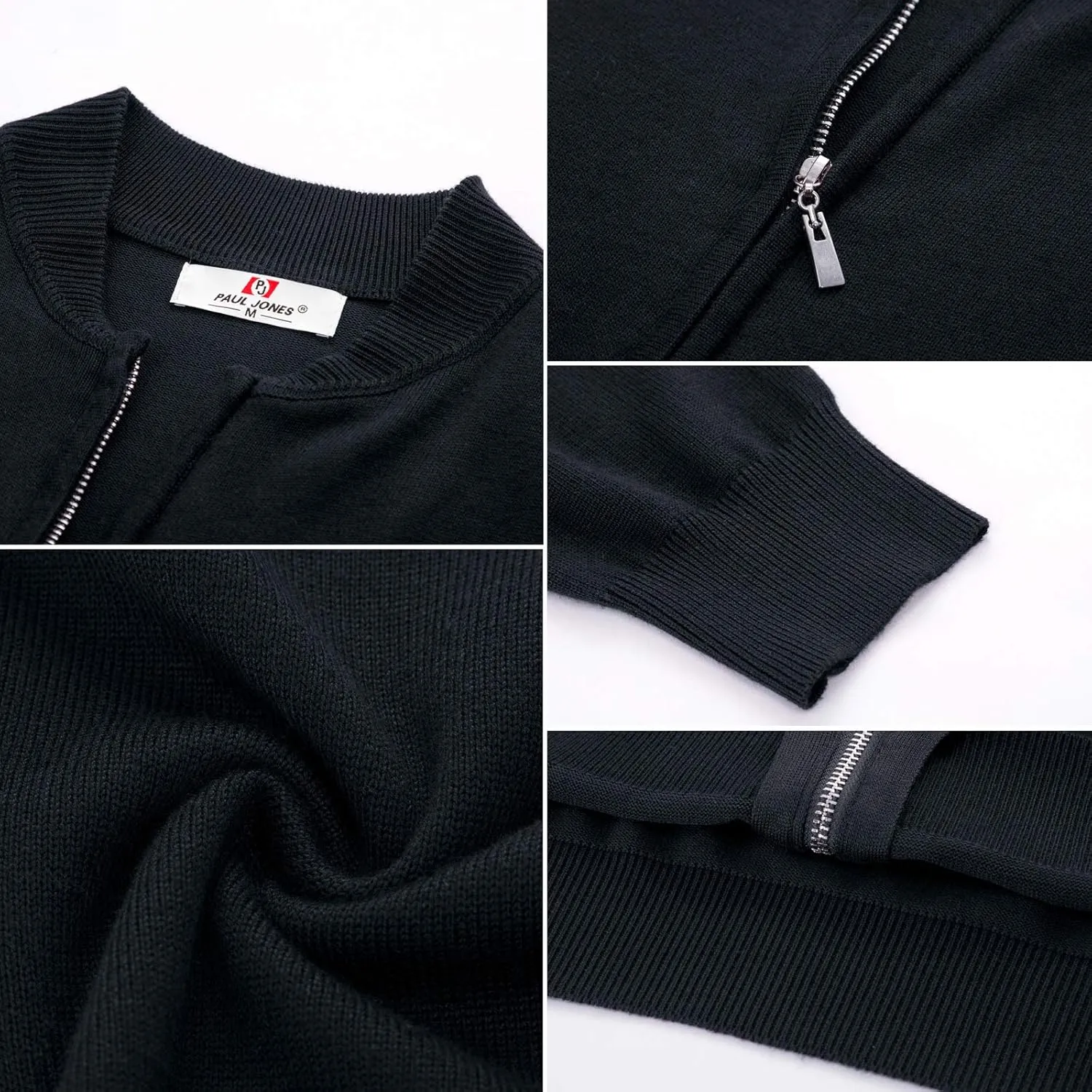Men's Casual Full Zip Cardigan Sweater Slim Fit Stand Collar Sweater Jacket