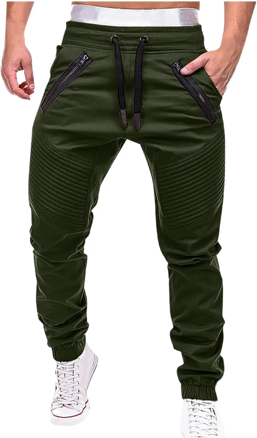 Mens Casual Joggers Pants Cotton Drawstring Chino Cargo Pants for Hiking & Outdoor Activities