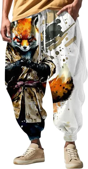 Men's Drawstring Hippie Harem Pants Men's Autumn Fun Print Fashion Street Feel Casual Cotton Drawstring Cargo Pants