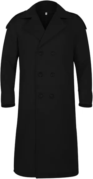 Men's Full Length Winter Trench Coat Double Breasted Wool Blend Long Windbreaker Notch Lapel Peacoat Overcoat