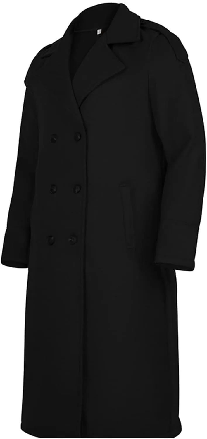 Men's Full Length Winter Trench Coat Double Breasted Wool Blend Long Windbreaker Notch Lapel Peacoat Overcoat