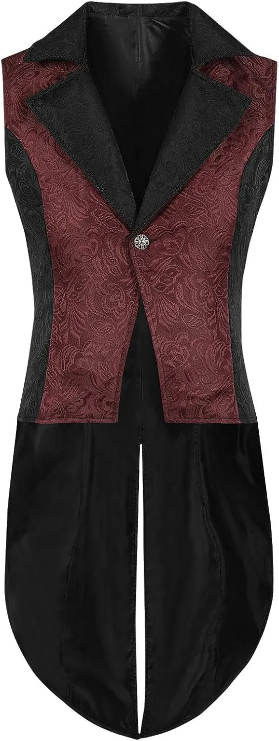 Men's Gothic Long Vest Clothing, Medieval Court Vests, Retro Tailcoat, Slim Fit Vest, Sleeveless Casual Lapel Jacket