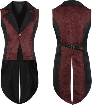 Men's Gothic Long Vest Clothing, Medieval Court Vests, Retro Tailcoat, Slim Fit Vest, Sleeveless Casual Lapel Jacket