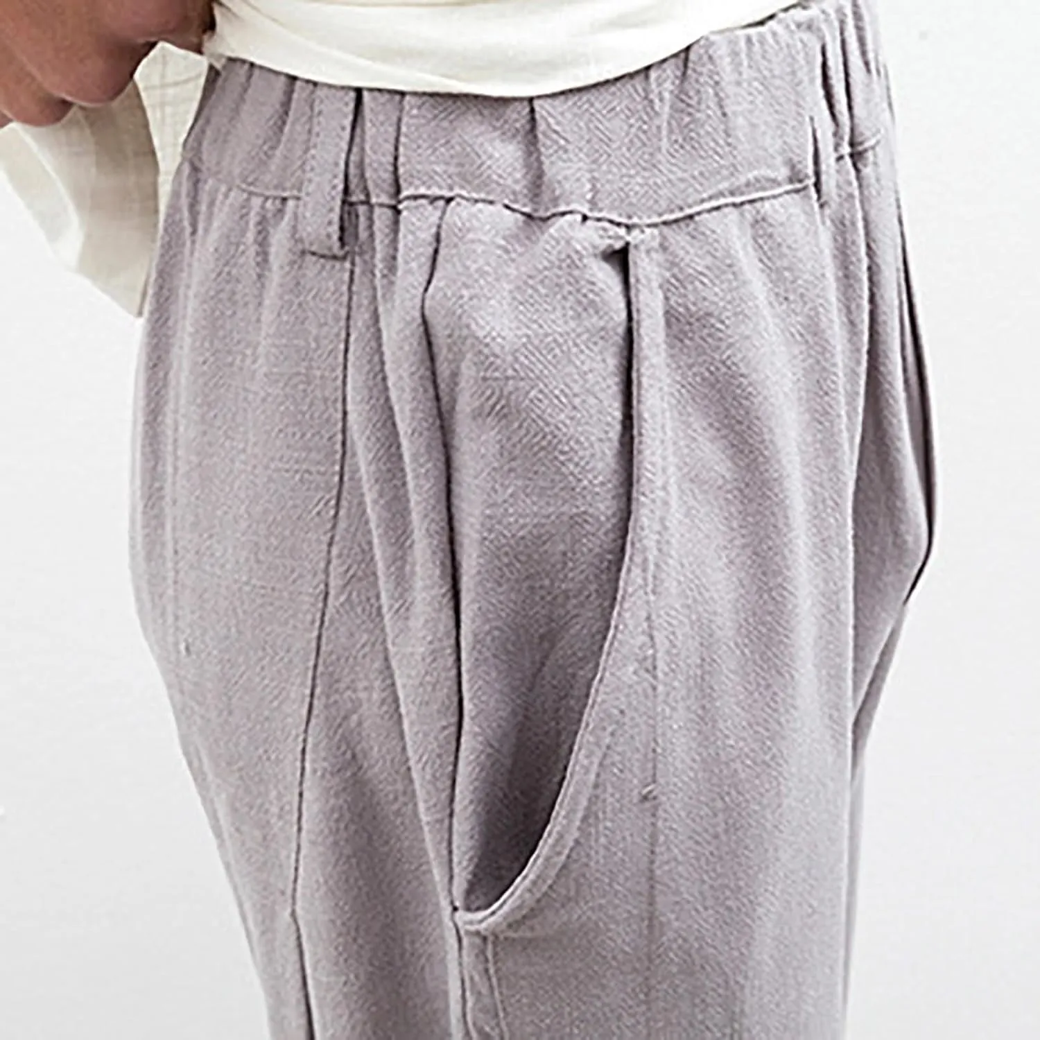 Men's Harem Pants Men Summer Baggy Trouser Hippie Linen for Casual Wear Bohemian Cotton Ninja Hip Hop with Pockets