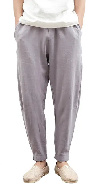 Men's Harem Pants Men Summer Baggy Trouser Hippie Linen for Casual Wear Bohemian Cotton Ninja Hip Hop with Pockets