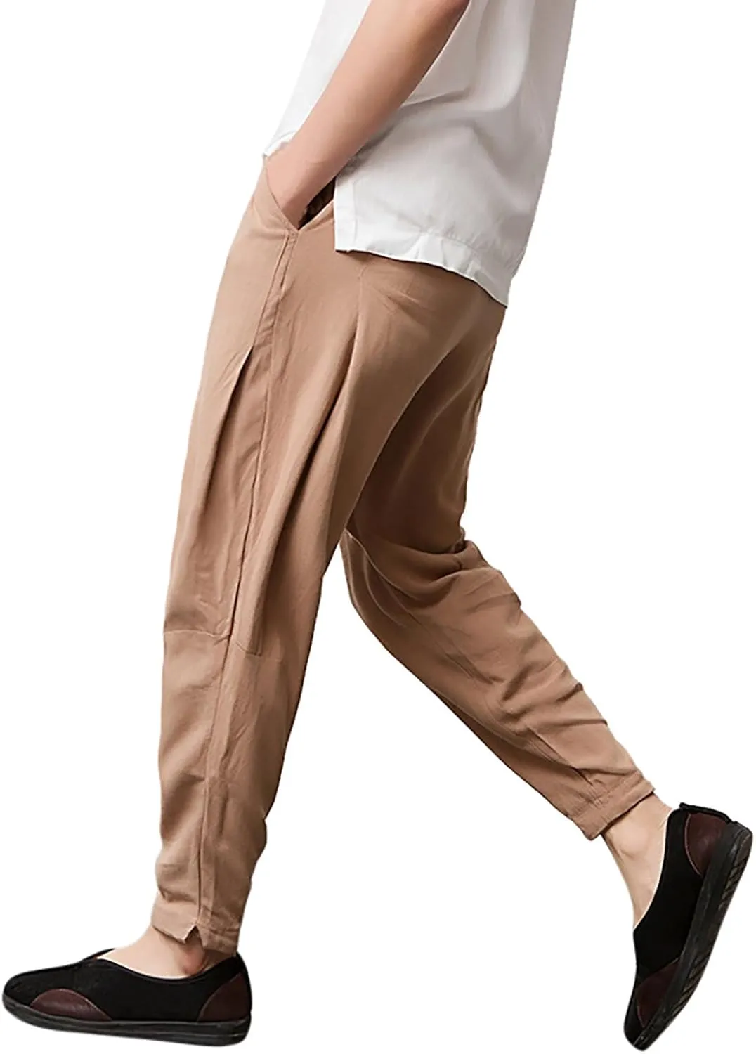 Men's Harem Pants Men Summer Baggy Trouser Hippie Linen for Casual Wear Bohemian Cotton Ninja Hip Hop with Pockets