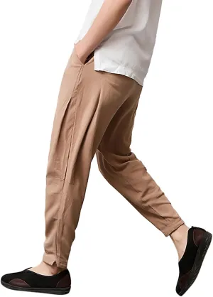 Men's Harem Pants Men Summer Baggy Trouser Hippie Linen for Casual Wear Bohemian Cotton Ninja Hip Hop with Pockets