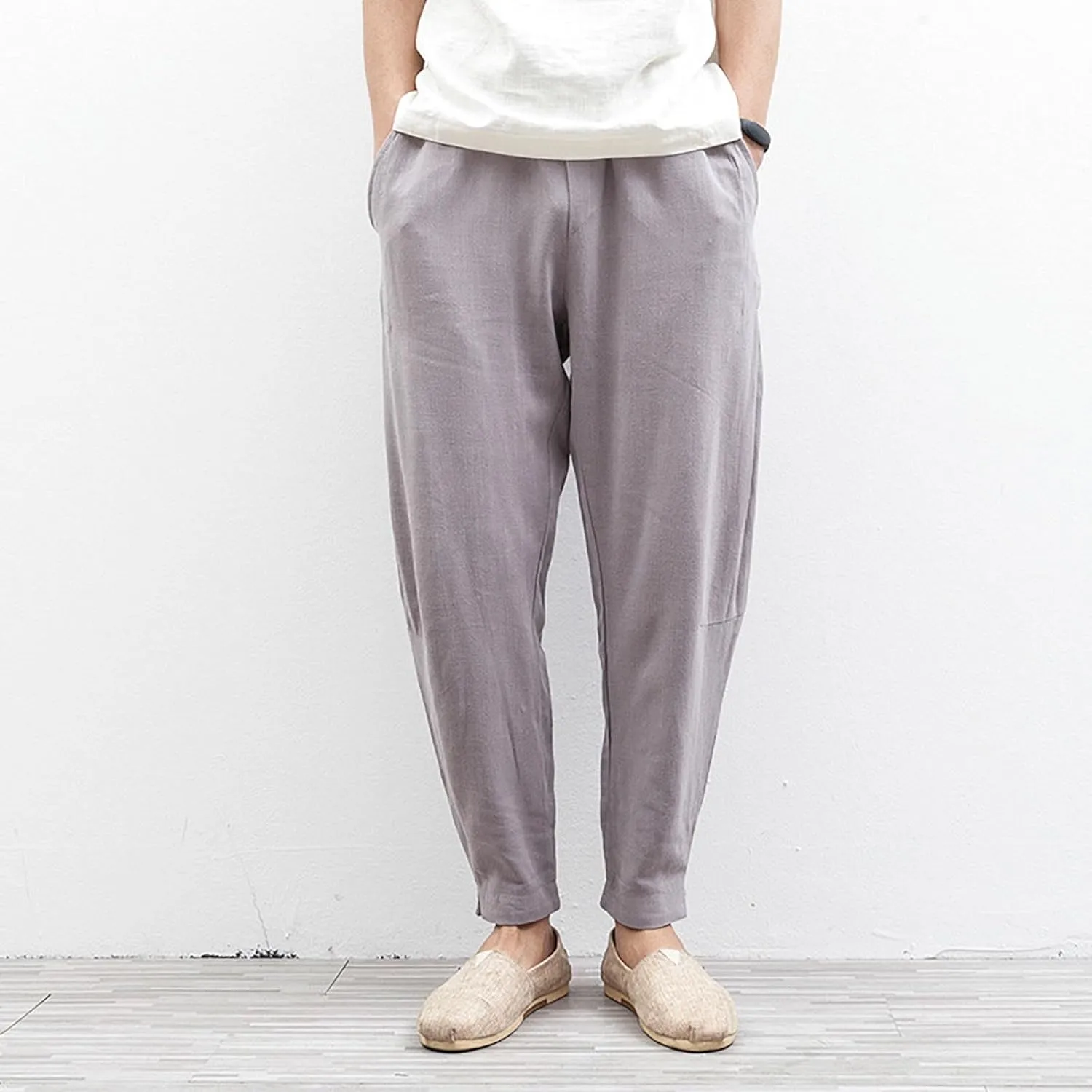 Men's Harem Pants Men Summer Baggy Trouser Hippie Linen for Casual Wear Bohemian Cotton Ninja Hip Hop with Pockets
