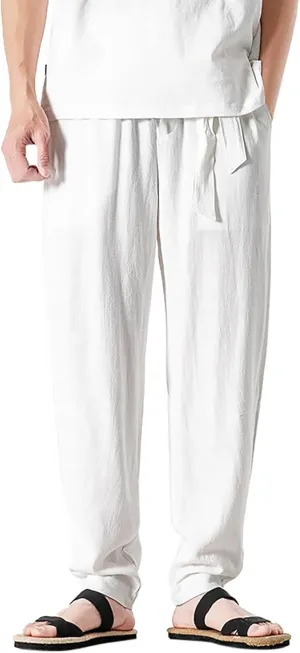 Men's Harem Pants Men Summer Baggy Trouser Hippie Linen for Casual Wear Bohemian Cotton Ninja Hip Hop with Pockets