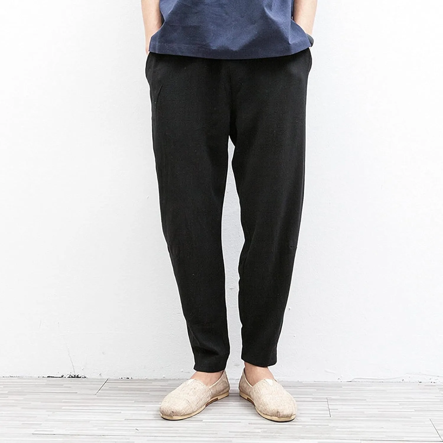 Men's Harem Pants Men Summer Baggy Trouser Hippie Linen for Casual Wear Bohemian Cotton Ninja Hip Hop with Pockets