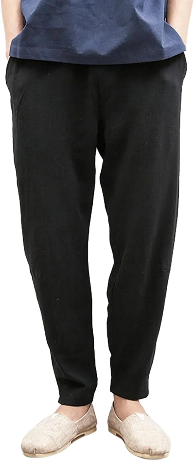 Men's Harem Pants Men Summer Baggy Trouser Hippie Linen for Casual Wear Bohemian Cotton Ninja Hip Hop with Pockets