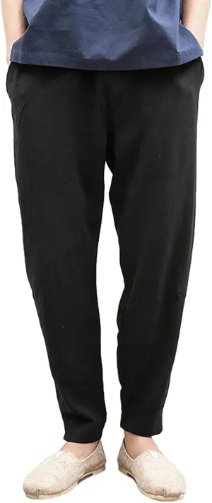Men's Harem Pants Men Summer Baggy Trouser Hippie Linen for Casual Wear Bohemian Cotton Ninja Hip Hop with Pockets