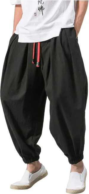 Mens Hip Hop Harem Pants Fashion Solid Color Oversized Tapered Pants Casual Comfy Elastic Drawstring Baggy Trouser