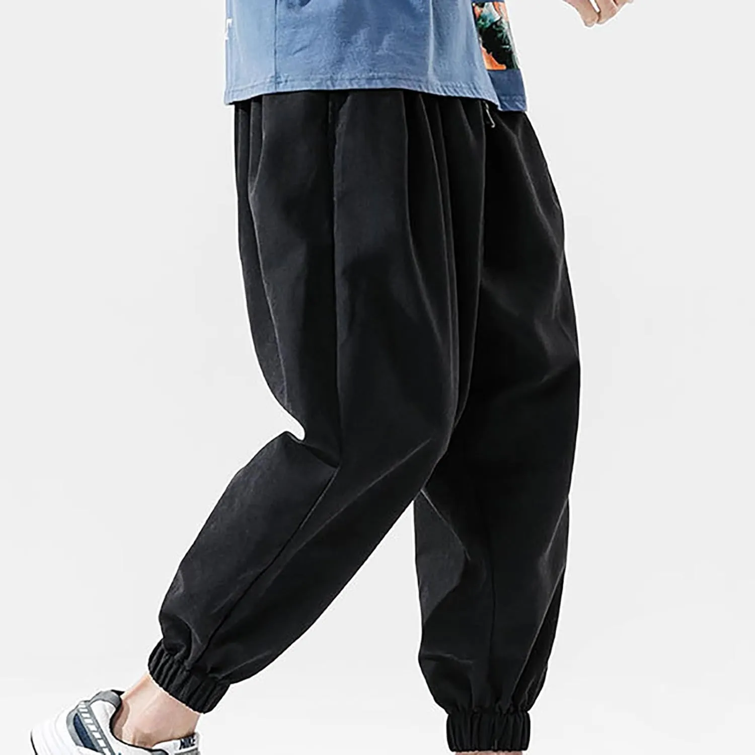 Mens Hip Hop Harem Pants Fashion Solid Color Oversized Tapered Pants Casual Comfy Elastic Drawstring Baggy Trouser