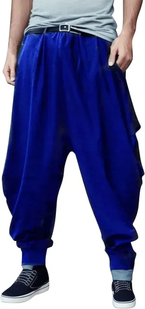 Mens Hip Hop Harem Pants Fashion Solid Color Oversized Tapered Pants Casual Comfy Elastic Drawstring Baggy Trouser