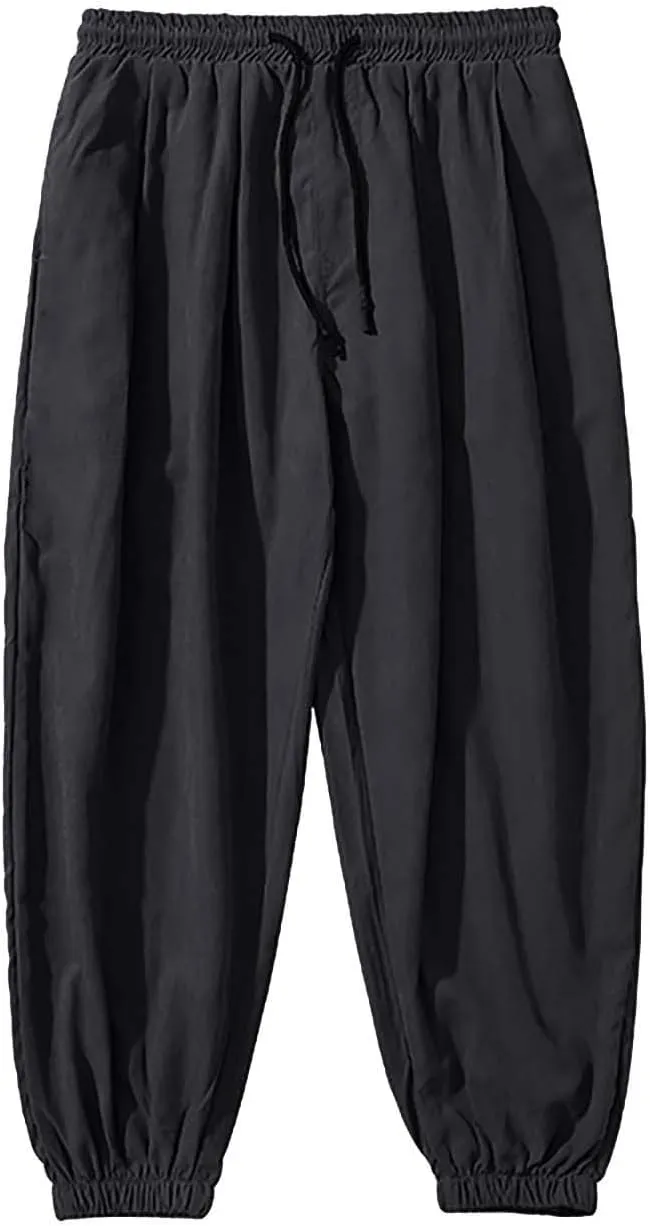 Mens Hip Hop Harem Pants Fashion Solid Color Oversized Tapered Pants Casual Comfy Elastic Drawstring Baggy Trouser